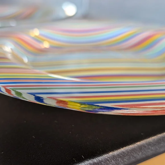 Pier 1 vintage 8" pair heavy glass colorful striped salad plate/bowls